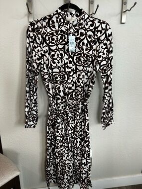LOFT Black & White Printed Shirt Dress size MP